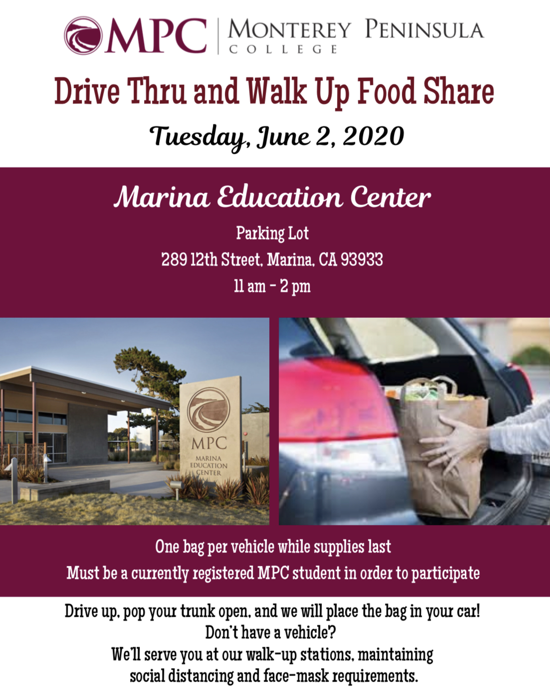 Drive Through and Walk Up Food Share Flyer