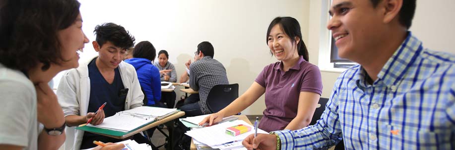 A group of students in the ESL classroom. 