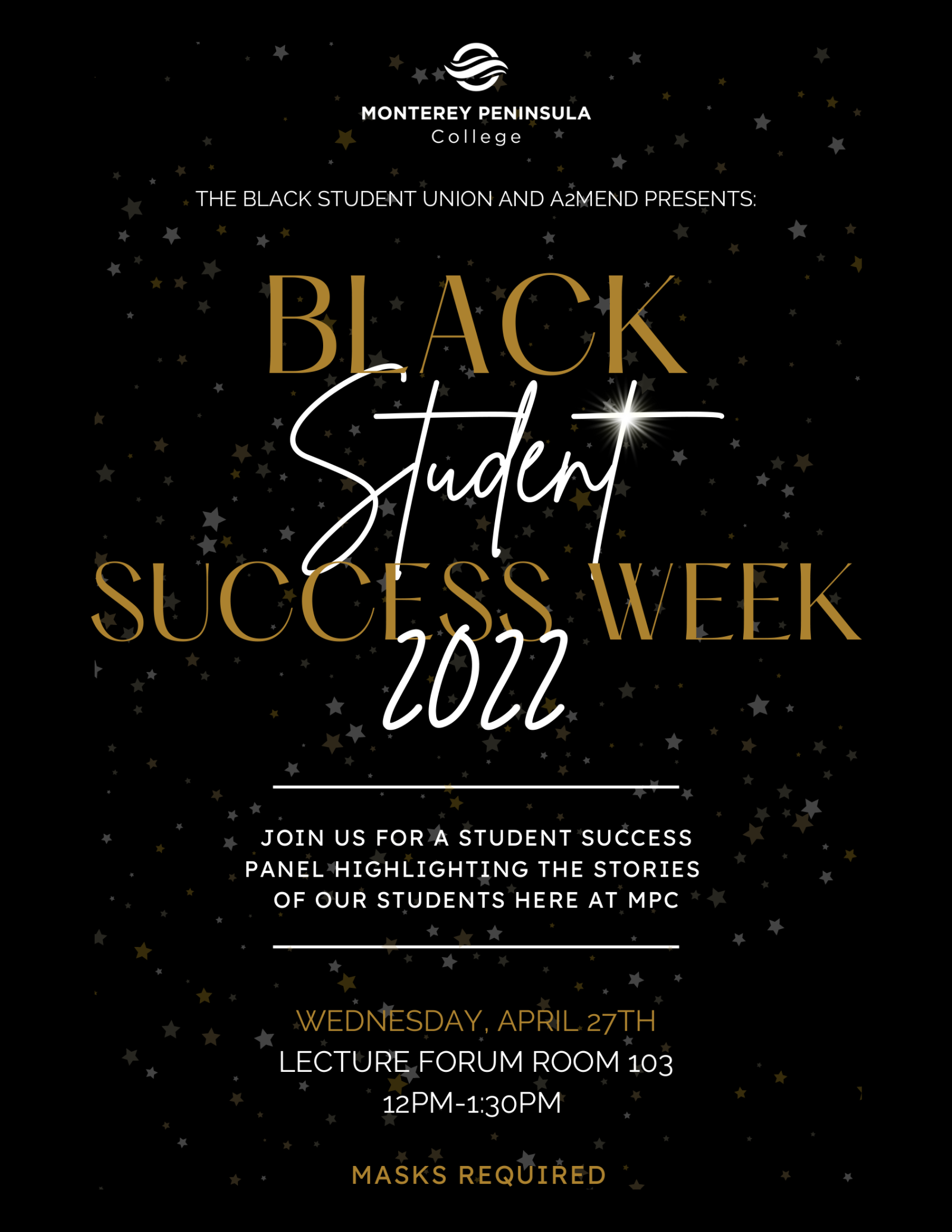 Flyer for the Student Panel event on April 27 during Black Student Success Week