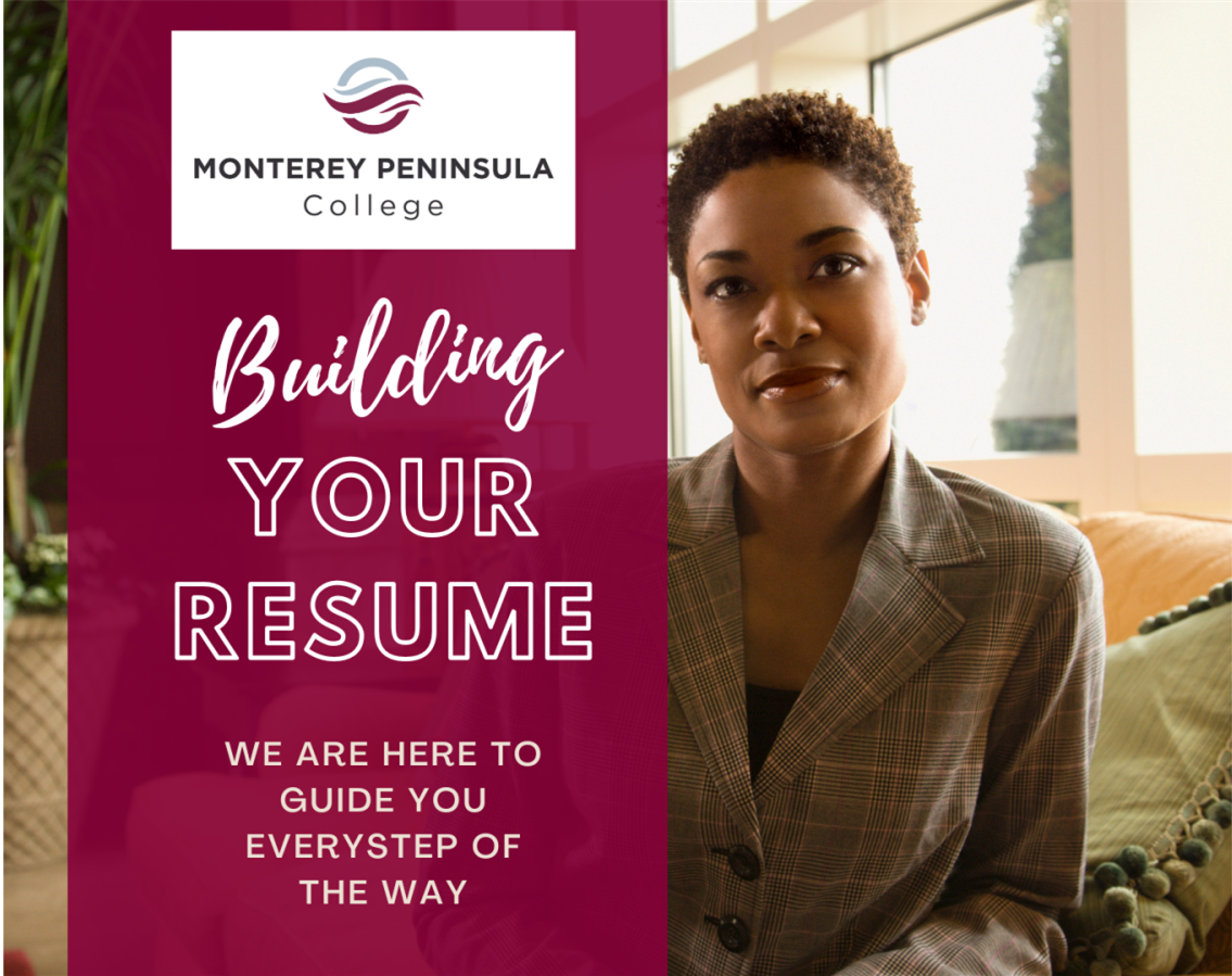 Image that says "Building Your Resume" and has a picture of a woman and links to more information on creating a resume.