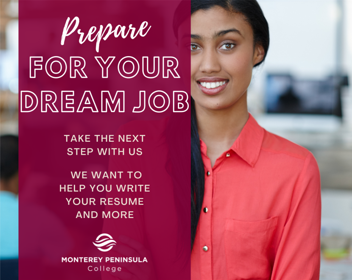 Image that says "Prepare for Your Dream Job" and links to information on resources available to help with resumes, coverletters, and interviewing