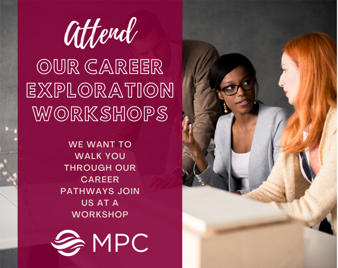 Image that says "Attend our how to choose a major workshops" and has an image of two women sitting at a desk talking to each other.