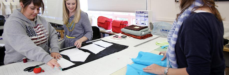 Students working on projects in a fashion class. 